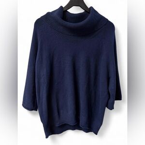 NWT Women's Loft Navy Cowl Neck‎ 3/4 Sleeve Sweater Large Soft Casual